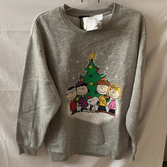 PEANUTS Snoopy & Friends Christmas Tree Fleece Sweater Sz LARGE - Picture 1 of 4